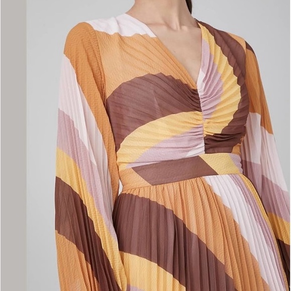 NWT MOTF PREMIUM PLEATED LIGHT FLOWY V-NECK Nude Tone Dress, size XL - Picture 5 of 12